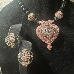 Heidi Daus Lovely in Love enamel and Pink crystals Heart Necklace Set